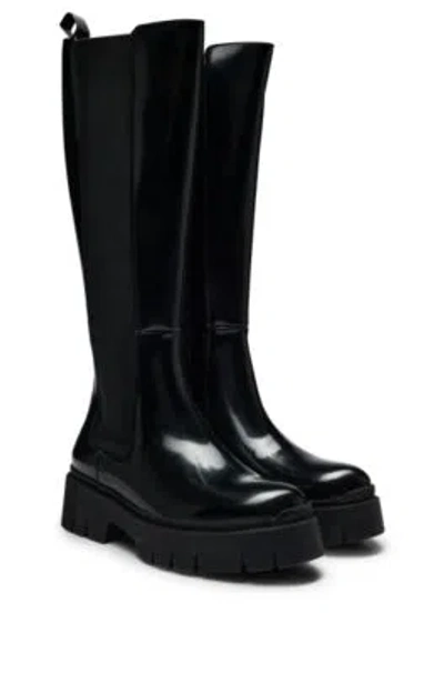 Hugo Boss Knee-high Chelsea Boots In Faux Leather In Black
