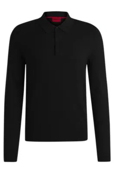 Hugo Boss Knit Polo Sweater With Concealed Placket In Slim Fit In Black