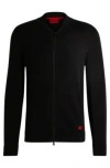 Hugo Boss Knitted-cotton Bomber-style Cardigan With Red Logo Label In Black