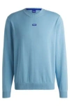Hugo Boss Knitted-cotton Sweater With Blue Logo Label In Light Blue