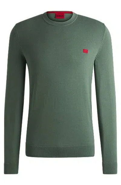 Hugo Boss Knitted Cotton Sweater With Red Logo Label In Green