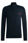 Hugo Boss Knitted-cotton Zip-neck Sweater With Logo Label In Black
