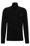 Hugo Boss Knitted-cotton Zip-neck Sweater With Logo Label In Black