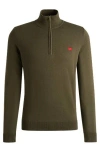 Hugo Boss Knitted-cotton Zip-neck Sweater With Logo Label In Grün