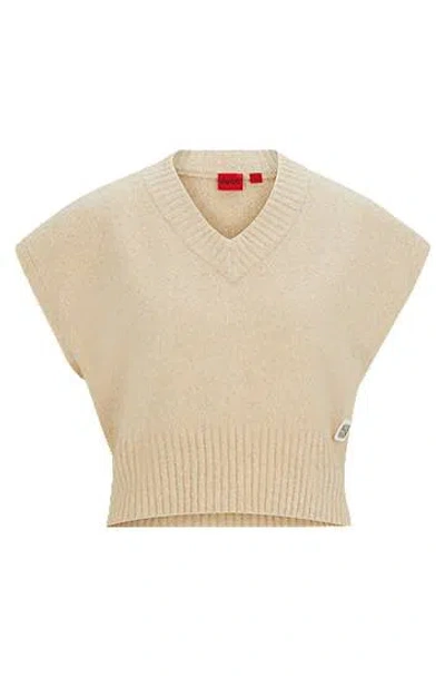 Hugo Boss Knitted V-neck Top In A Cotton Blend In Open Beige