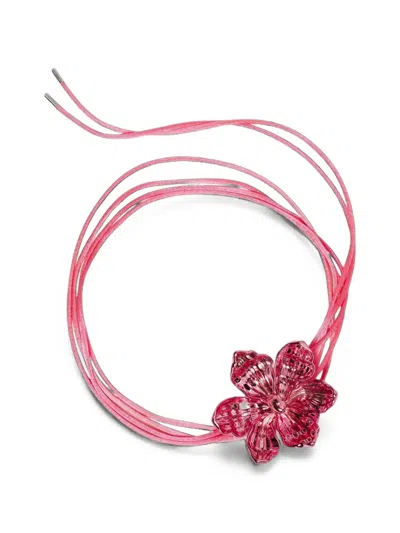 Hugo Kreit Iris Lacet Flower-pendant Cord Necklace In Pink