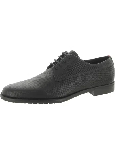 Hugo Leather Derby Lace-up Shoes With Embossed Branding In Black