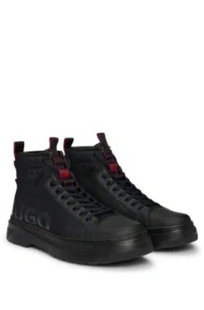 Hugo Boss Lace-up Boots With Gloss-effect Logo In Black