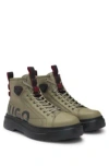Hugo Boss Lace-up Boots With Gloss-effect Logo In Light Green