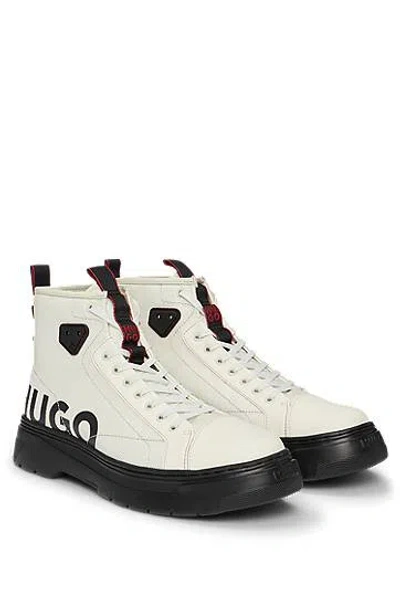 Hugo Boss Lace-up Boots With Gloss-effect Logo In White