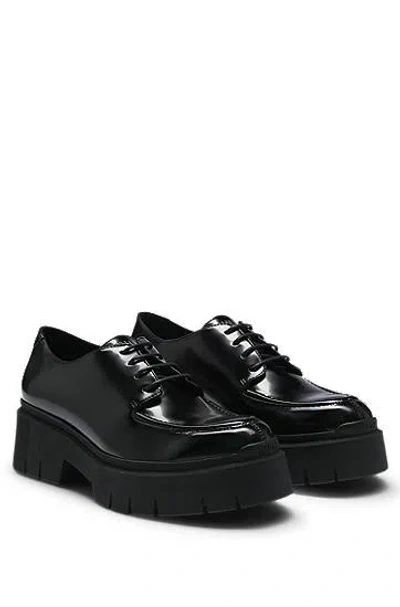 Hugo Boss Lace-up Shoes In Brushed Leather With Chunky Outsole In 黑色