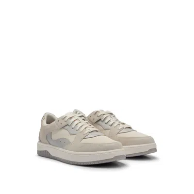 Hugo Boss Lace-up Trainers In Faux Leather And Suede In White