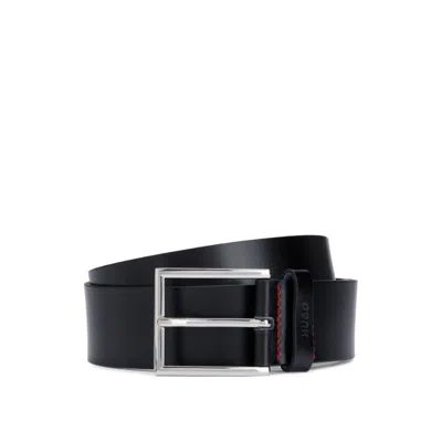 Hugo Leather Belt With Logo-stamped Keeper In Black