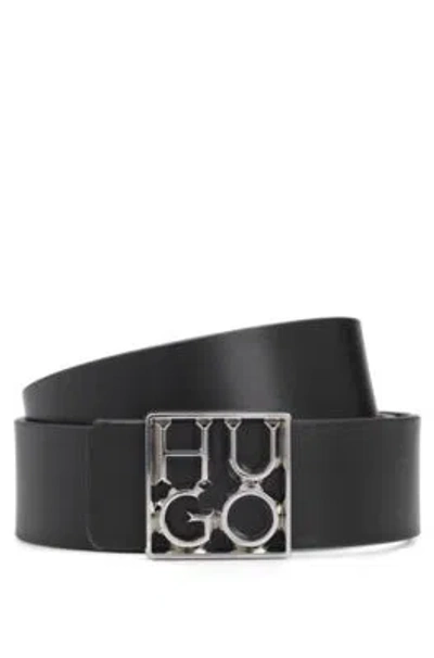 Hugo Boss Leather Belt With Polished-silver-hardware Logo Buckle In Black