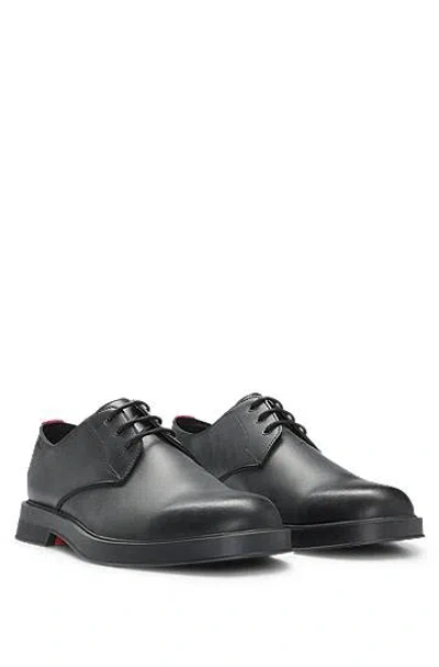 Hugo Boss Leather Derby Shoes With Metallic Eyelets In 001-black