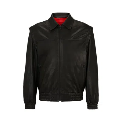Hugo Boss Leather Jacket With Detachable Sleeves And Stud Artwork In Black