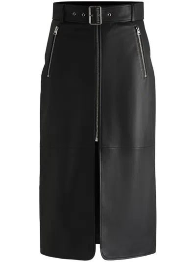 Hugo Boss Leomila Zippered Midi Skirt In Black