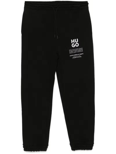 Hugo Boss Logo And Slogans Print Track Pants In Black