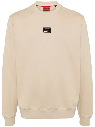 Hugo Logo-appliqué Cotton Sweatshirt In Neutrals