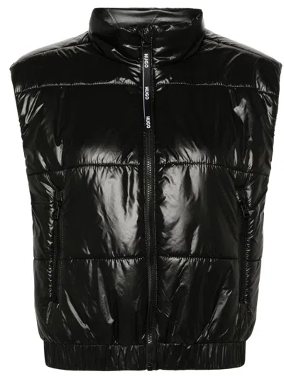 Hugo Boss Water-repellent Cropped Gilet In Recycled Material In Black