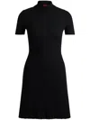 Hugo Boss Slim-fit Dress In Irregular-rib Crepe In 黑色