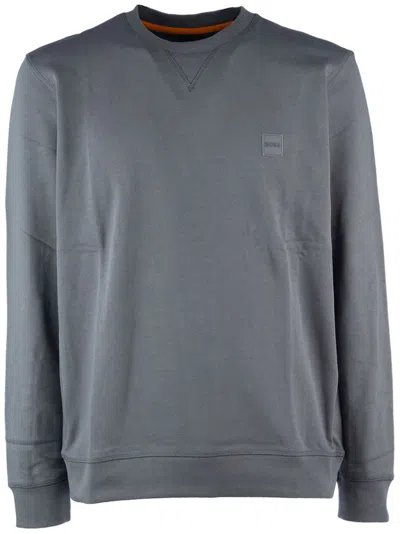Hugo Boss Long-sleeved Round-neck Sweater In Gray