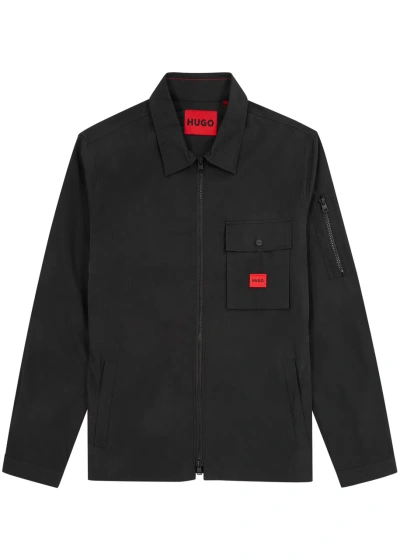 Hugo Logo Cotton-blend Overshirt In Black