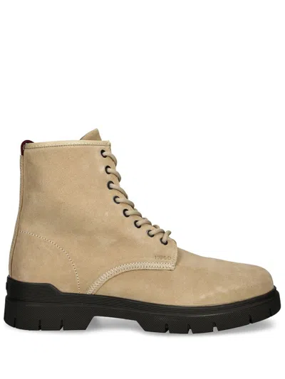 Hugo Boss Logo-embossed Boots In Neutrals