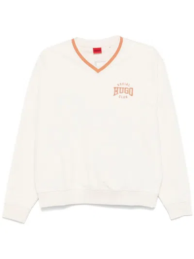 Hugo Boss Logo-embroidered Sweatshirt In Neutrals