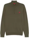 Hugo Boss Knitted-cotton Zip-neck Sweater With Logo Label In Green
