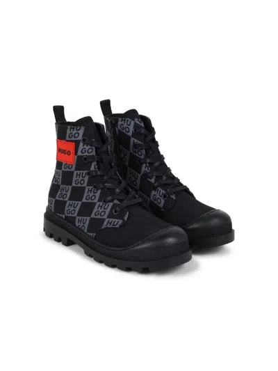 Hugo Boss Kids' Logo Lace-up Boots In Black
