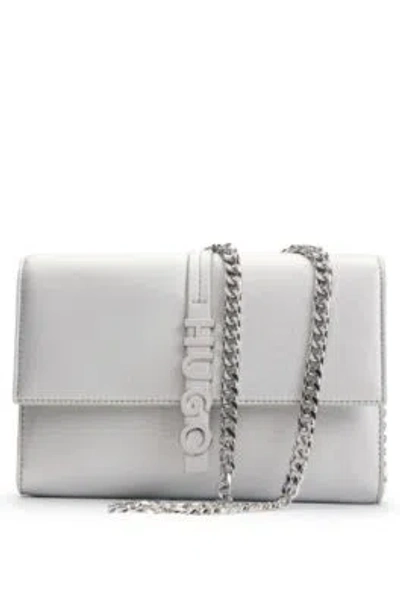 Hugo Boss Logo-lettering Clutch Bag In Laminated Faux Leather In Silver