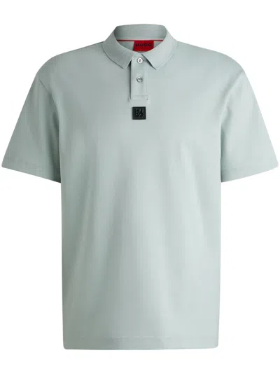 Hugo Boss Interlock-cotton Polo Shirt With Stacked Logo In Light Grey
