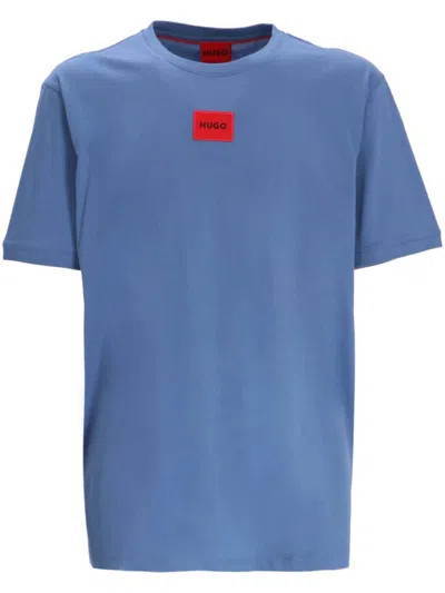 Hugo Boss Logo-patch Cotton T-shirt In Blue