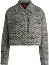 Hugo Boss Oversize-fit Jacket In Patterned Boucl With Cropped Length In 黑色