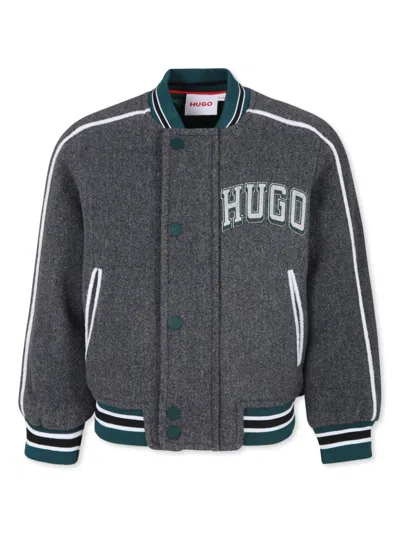 Hugo Kids' Logo-print Bomber Jacket In Grey