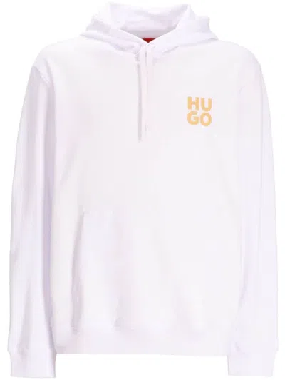 Hugo Boss Logo-print Cotton Hoodie In White