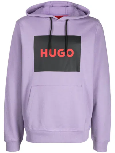 Hugo Logo-print Cotton Hoodie In Purple