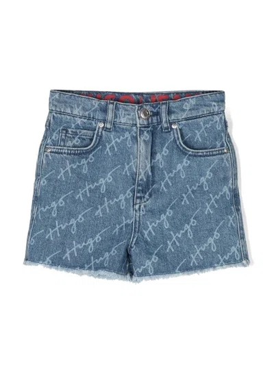 Hugo Kids' Logo-print Denim Shorts In Blue