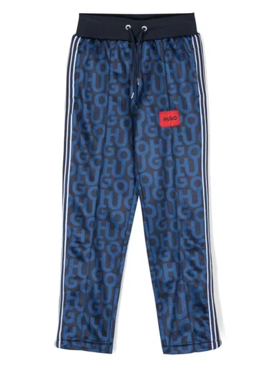 Hugo Kids' Logo-print Drawstring Track Pants In Blue