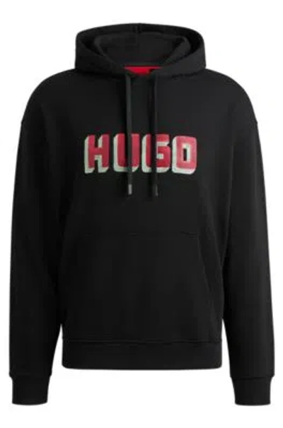 Hugo Logo-print Hoodie In French-terry Cotton In Black