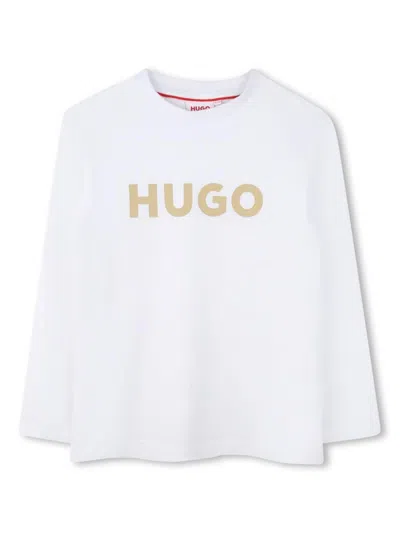 Hugo Boss Kids' Logo-print Long-sleeved T-shirt In White