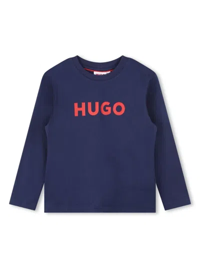 Hugo Kids' Logo-print Organic-cotton T-shirt In Blue