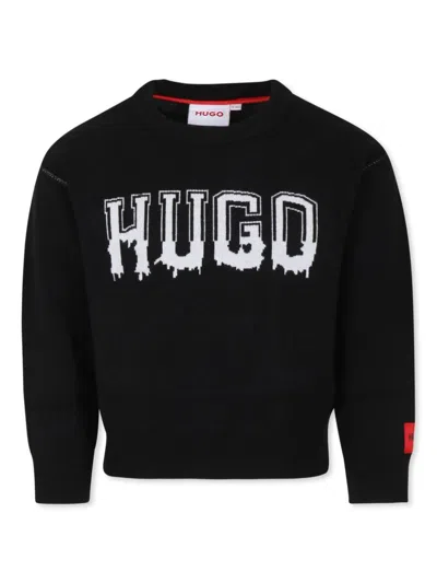 Hugo Boss Kids' Logo-print Sweatshirt In 黑色