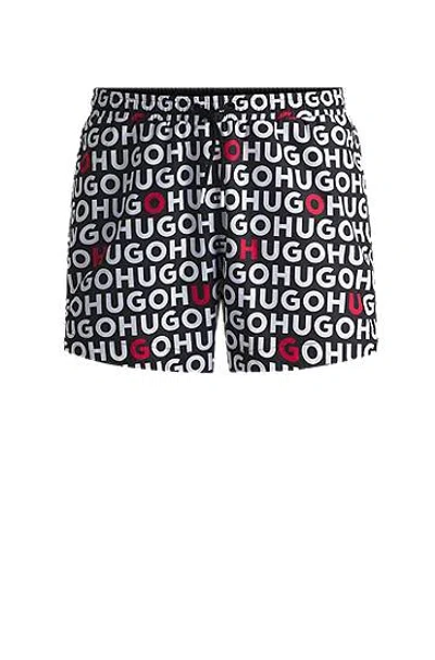 Hugo Boss Logo-print Swim Shorts With Drawcord In Black