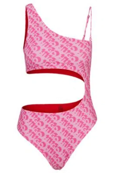 Hugo Logo-print Swimsuit With Cut-out Detail In Pink