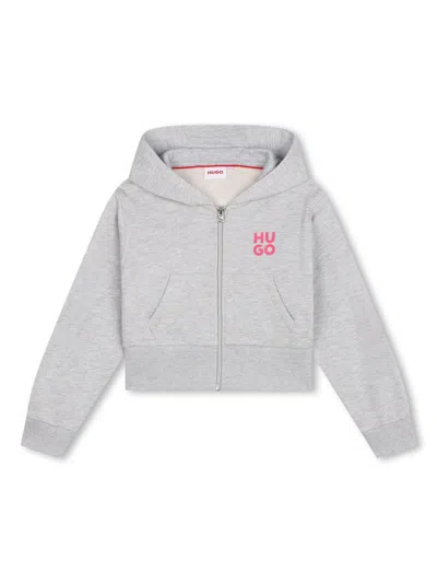 Hugo Boss Kids' Logo-print Zip-up Hoodie In Grey