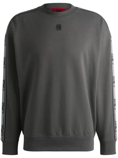 Hugo X Rb Cotton-terry Sweatshirt With Branded Tape In Light Grey