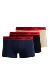 Hugo Boss Three-pack Of Stretch-cotton Trunks With Logo Waistbands In Blue