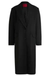 Hugo Boss Long-length Regular-fit Coat With Peak Lapels In Black